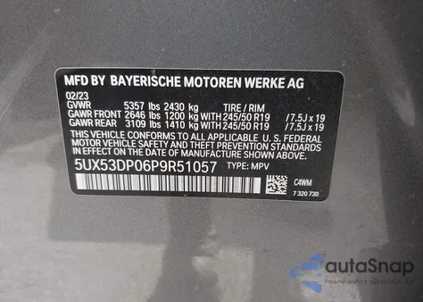 2023 BMW X3 xDrive30I from USA, damaged, VIN 5UX53DP06P9R51057